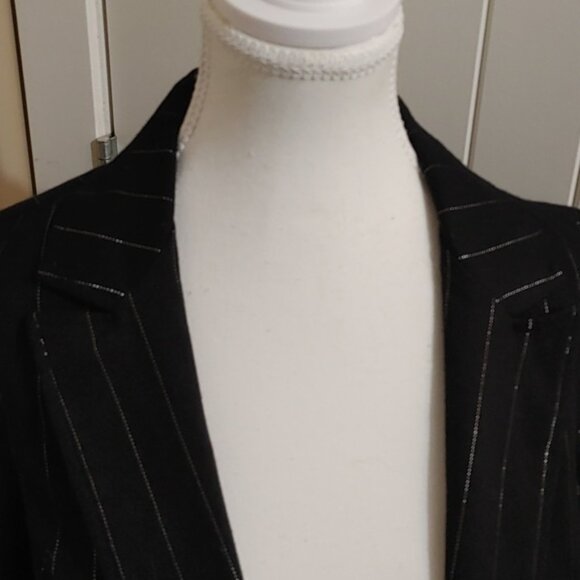 GUESS Jeans black long sleeves blazer with jacket silver threads size M - Picture 3 of 8